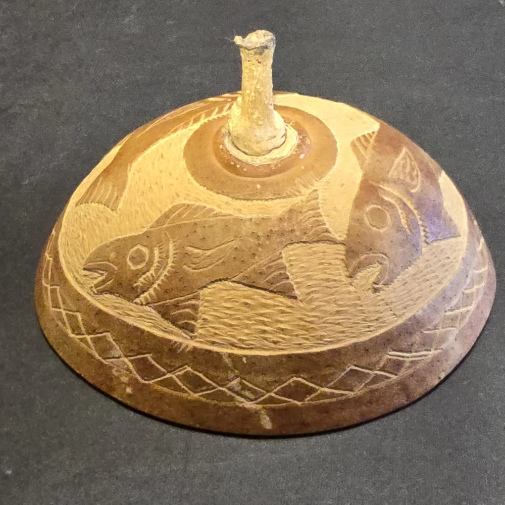 Hand Carved Gourd With Lid Small Folk Art Nautical Decor
